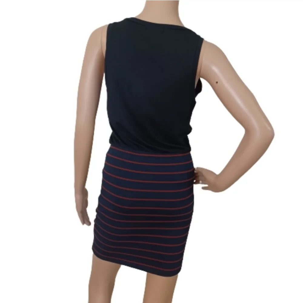 One Clothing Black Tank Top Pocket Navy Blue Body Con Red Striped Casual Dress